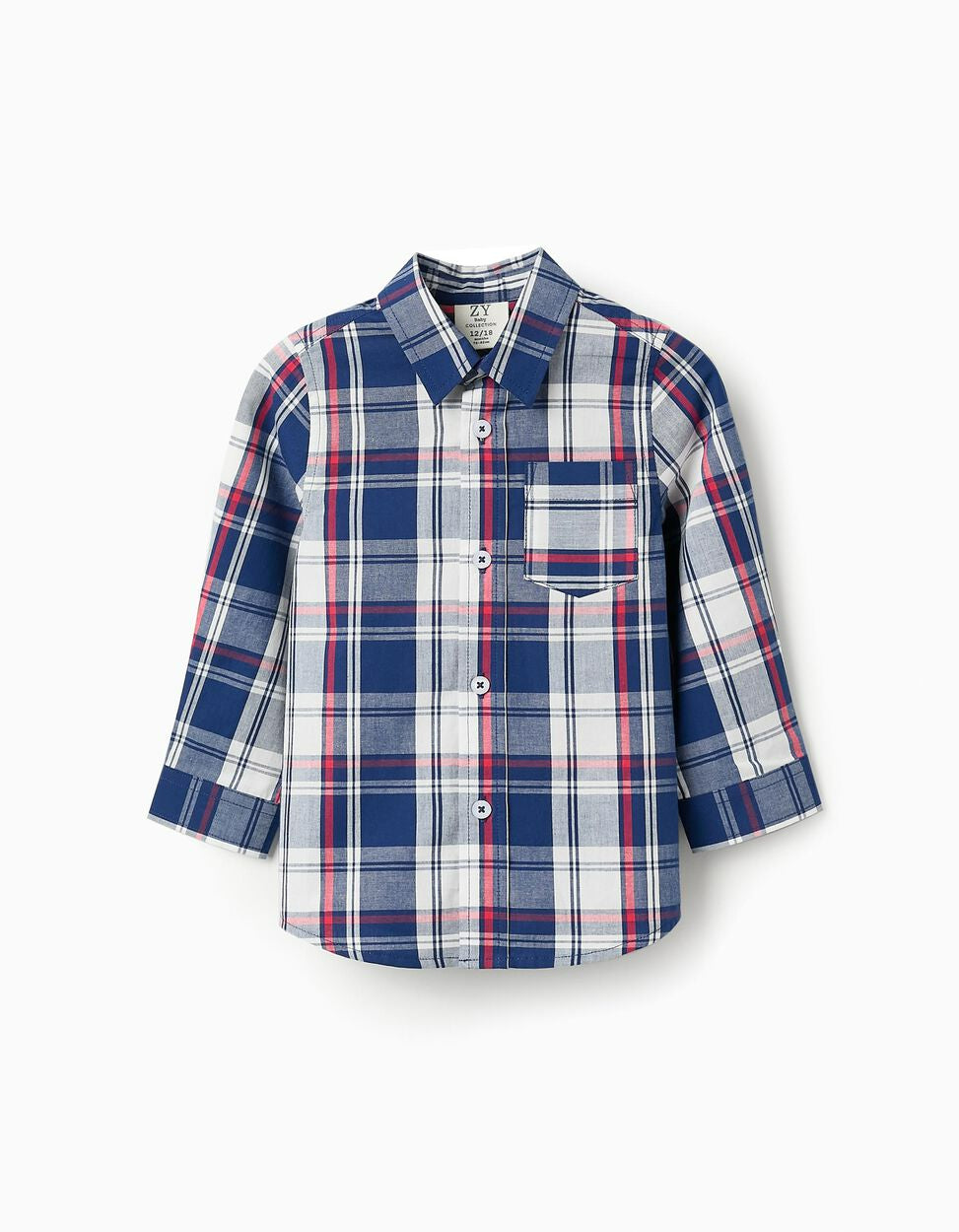 Cotton Shirt with Check Pattern for Baby Boys, Blue/Red/White