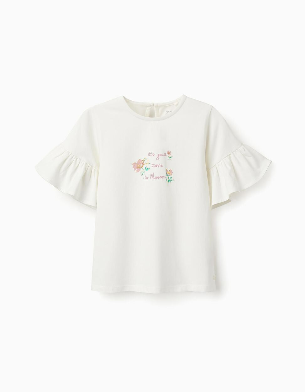 T-shirt with Ruffle Sleeves for Girls, White