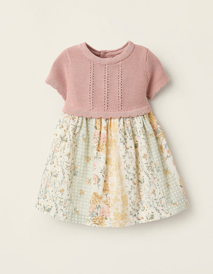 Floral Dress for Newborn Girls, Pink/Beige