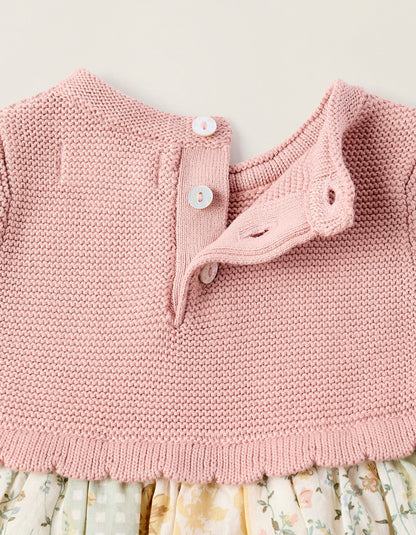 Floral Dress for Newborn Girls, Pink/Beige