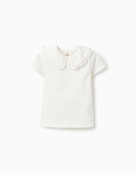 T-shirt with Peter Pan Collar for Baby Girls, White