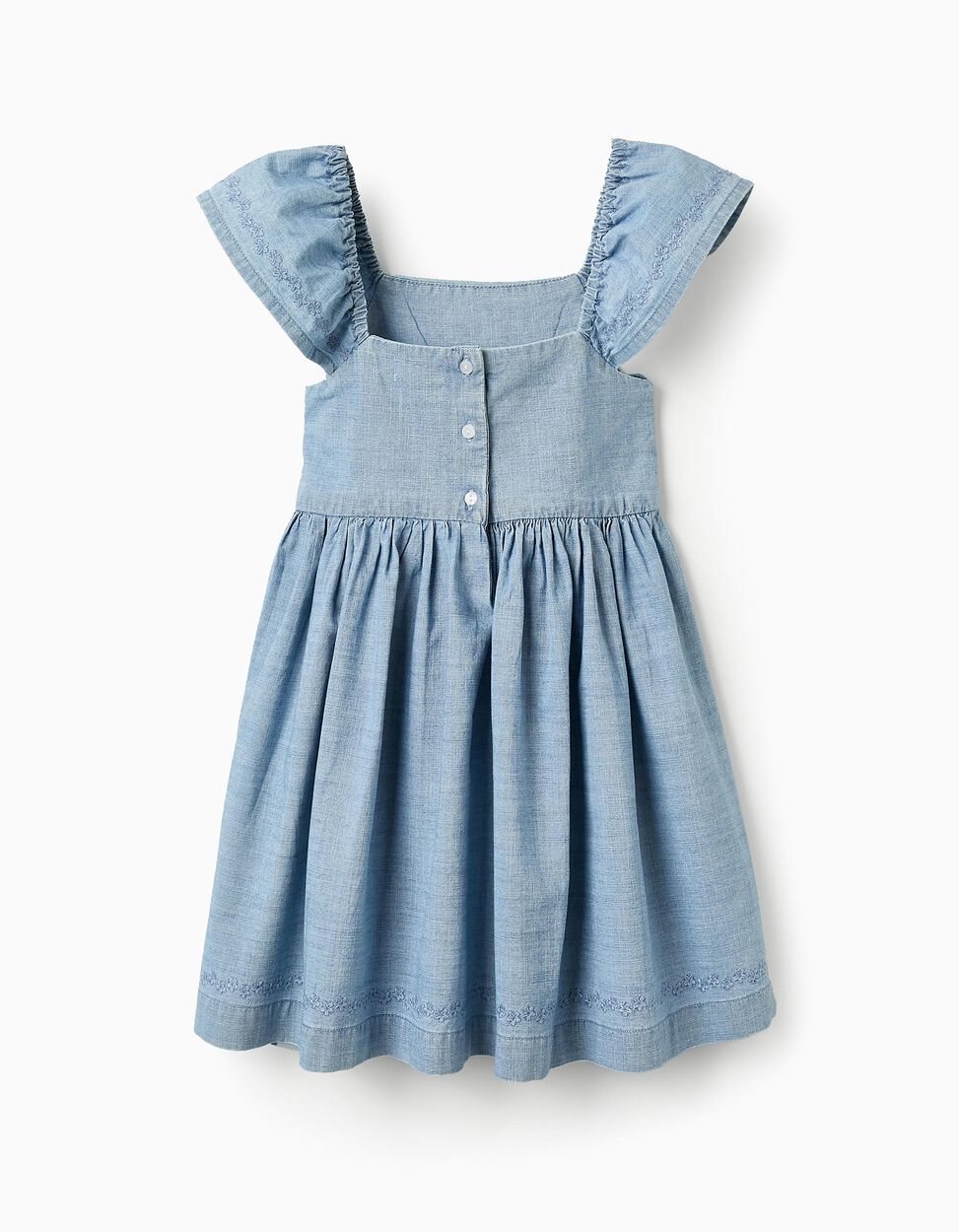 Denim Dress with Flowers for Girls, Blue