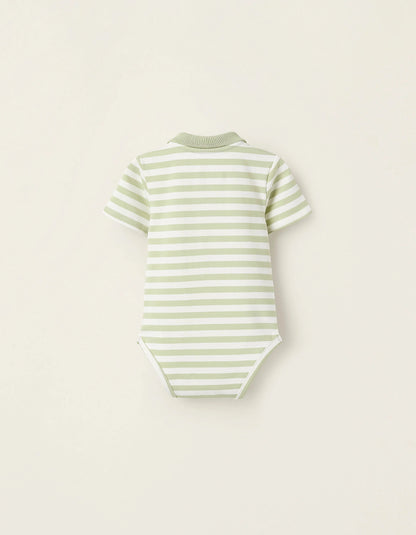 Striped Cotton Bodysuit for Newborns, White/Green