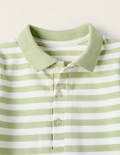 Striped Cotton Bodysuit for Newborns, White/Green