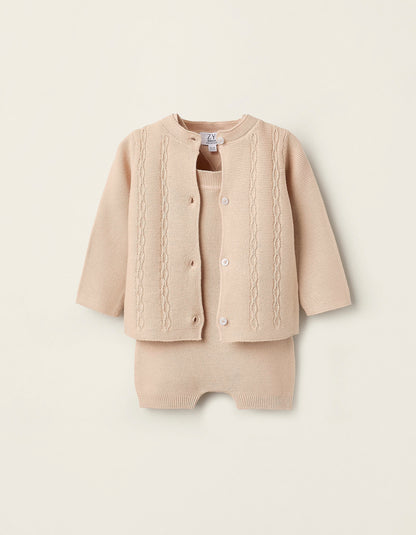 Jumpsuit + Cardigan for Newborn Boys, Beige
