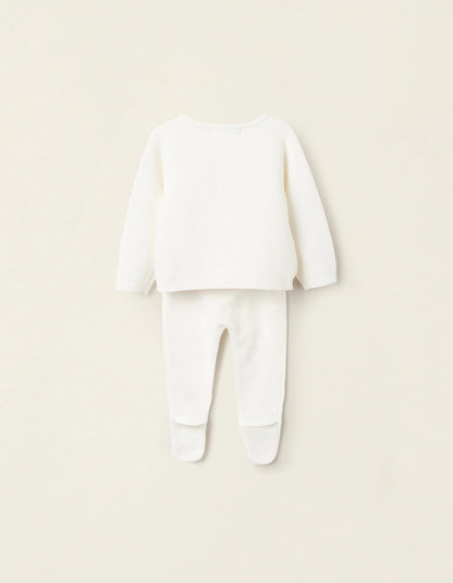 Openwork Knitwear Set for Newborns, White