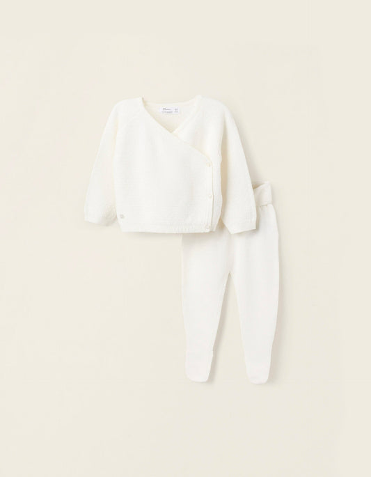 Openwork Knitwear Set for Newborns, White
