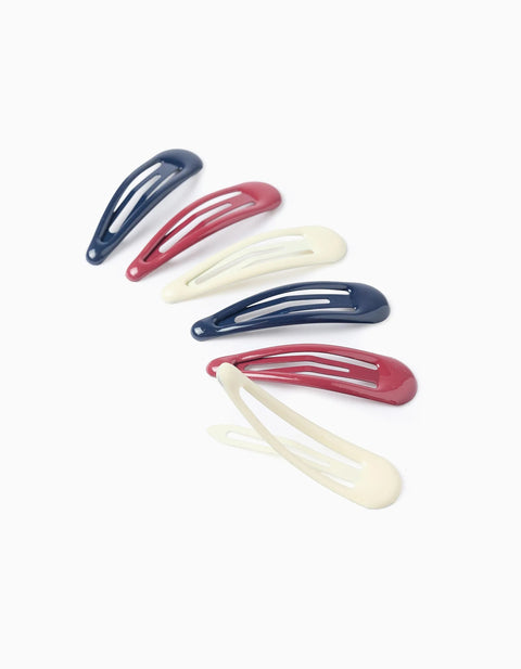 Pack of 6 Hair Clips for Baby and Girls, White/Red/Blue