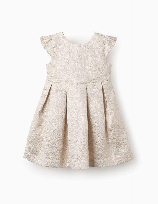 Textured Dress for Baby Girls, White/Gold