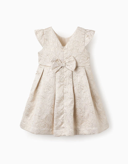 Textured Dress for Baby Girls, White/Gold