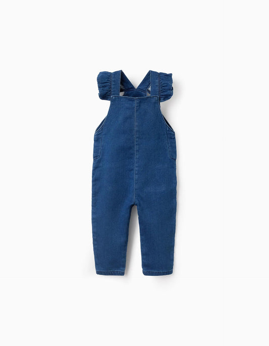 Denim Dungarees with Ruffles for Baby Girls, Blue