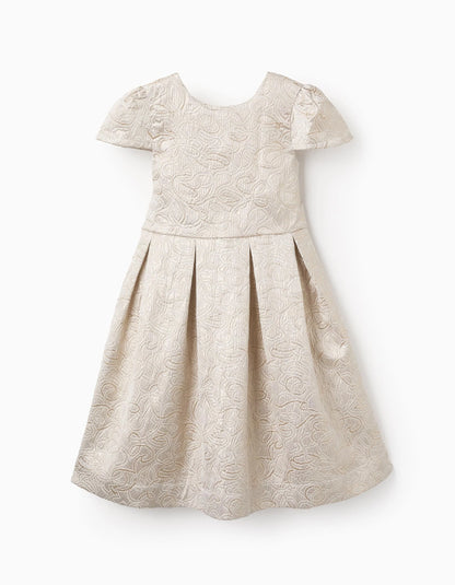 Textured Dress for Girls, White/Gold