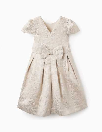 Textured Dress for Girls, White/Gold