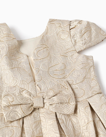 Textured Dress for Girls, White/Gold