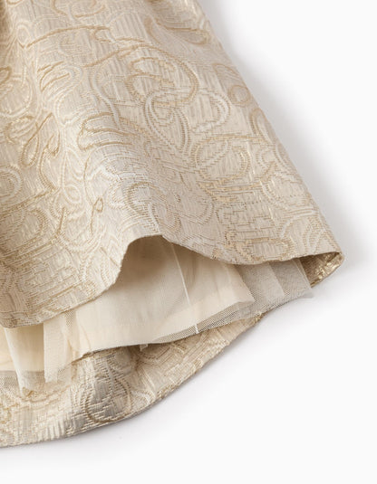Textured Dress for Girls, White/Gold