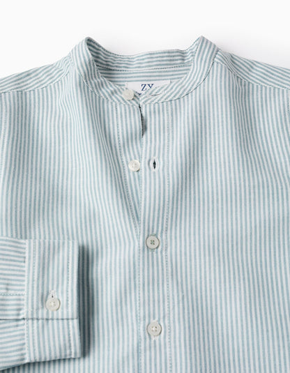 Striped Shirt + Twill Shorts for Boys, Blue/Beige