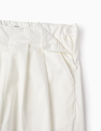 Satin Pleated Trousers for Girls, White