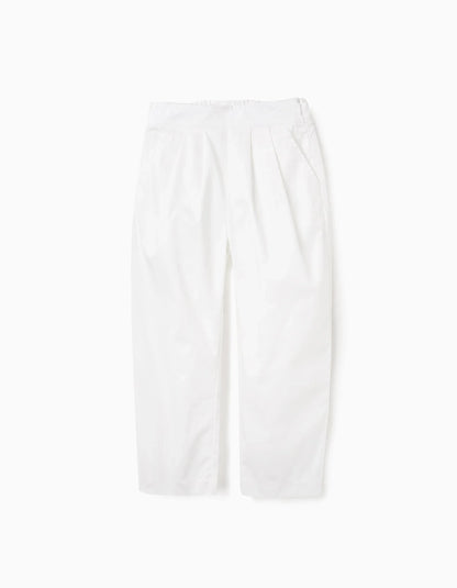 Satin Pleated Trousers for Girls, White
