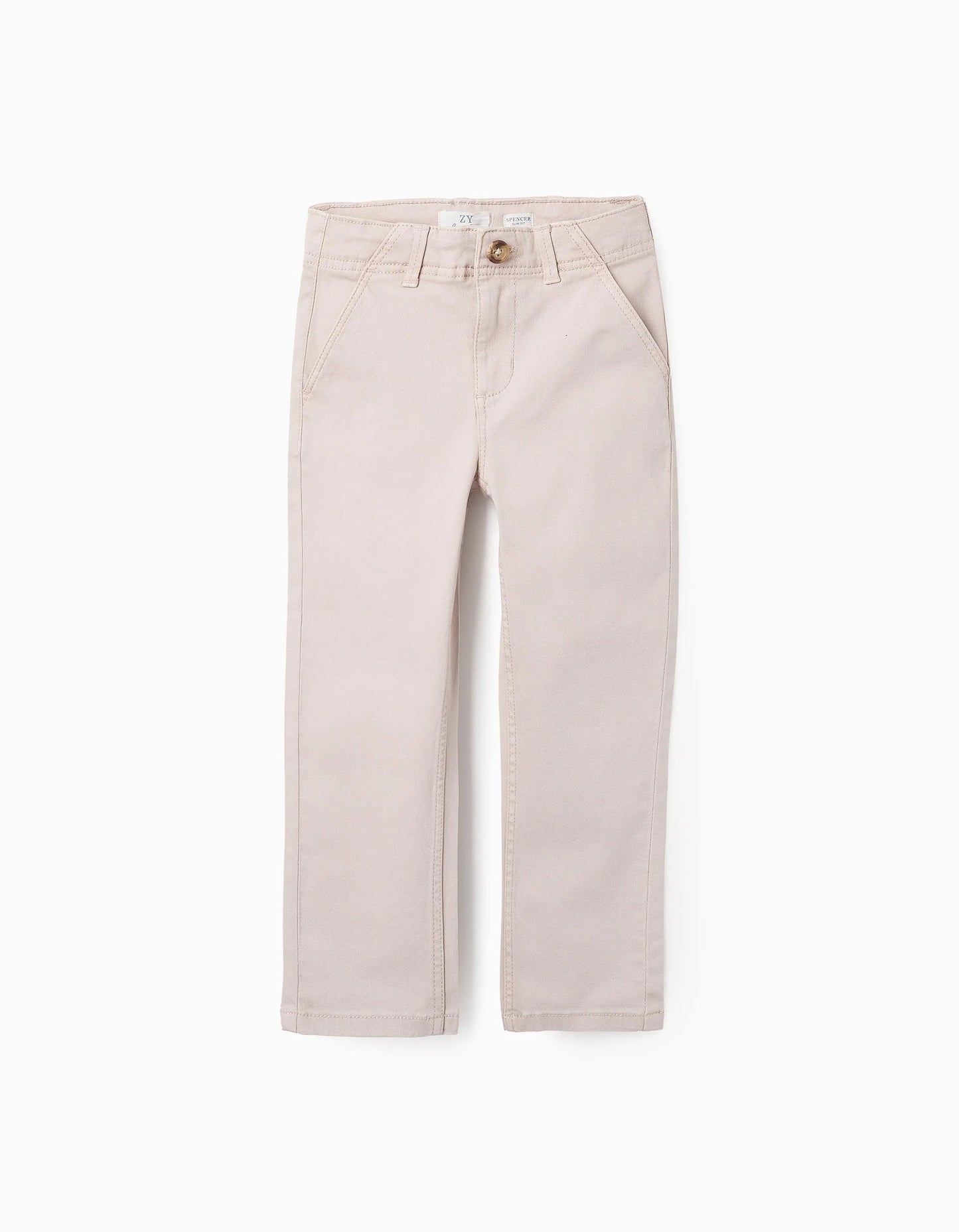 Slim Twill Chino Trousers for Boys, Beige