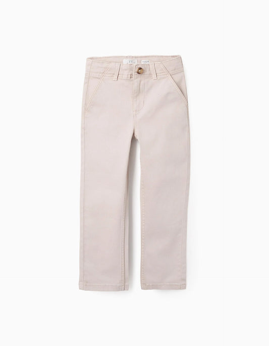Slim Twill Chino Trousers for Boys, Beige