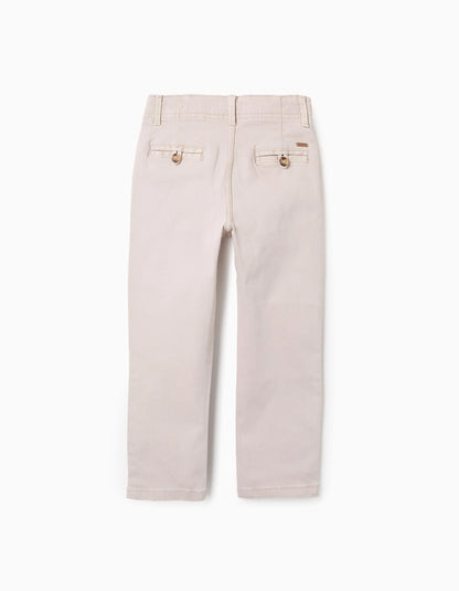 Slim Twill Chino Trousers for Boys, Beige