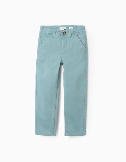 Slim Twill Chino Trousers for Boys, Aqua Green