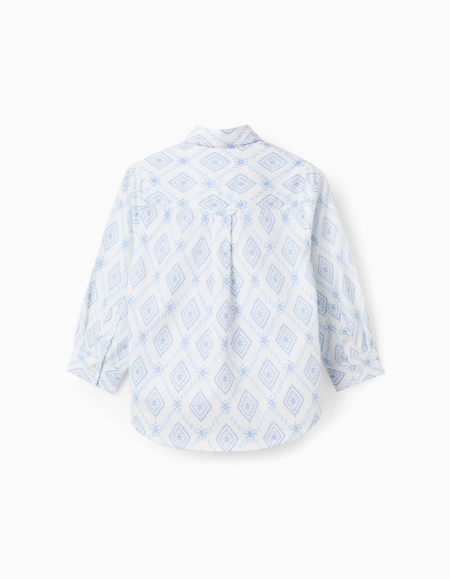 Cotton Shirt with Pattern for Baby Boys, White/Blue
