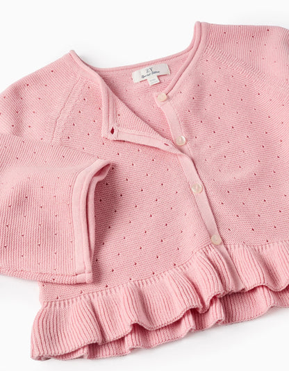 Openwork Cardigan with Ruffles for Girls, Pink