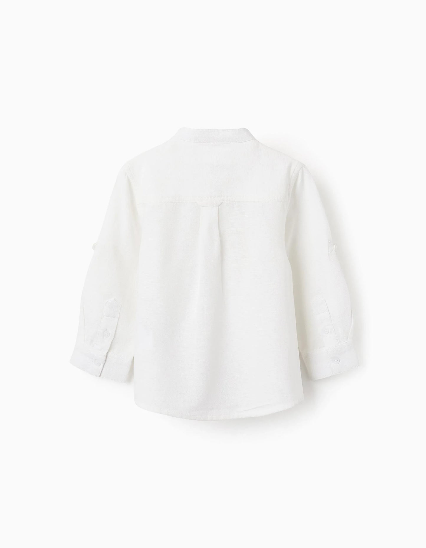 Shirt with Mao Collar and Sleeve Tabs for Baby Boys, White