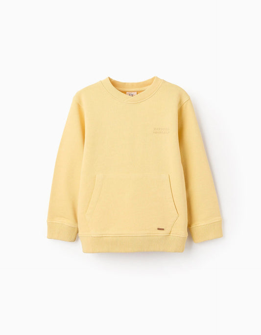 Cotton Sweatshirt with Kangaroo Pocket for Boys, Yellow