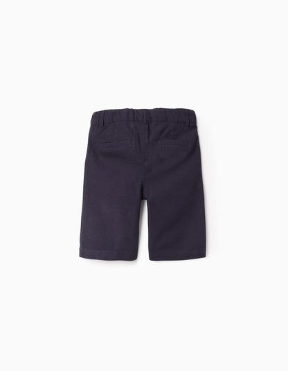 Cotton and Linen Chino Shorts for Boys 'Long', Dark Blue