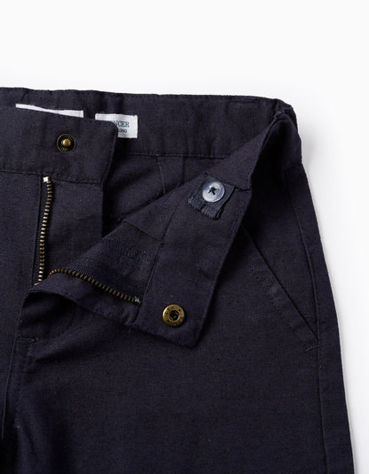 Cotton and Linen Chino Shorts for Boys 'Long', Dark Blue