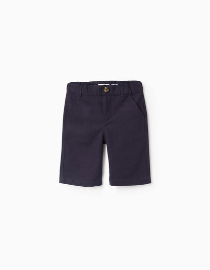 Cotton and Linen Chino Shorts for Boys 'Long', Dark Blue