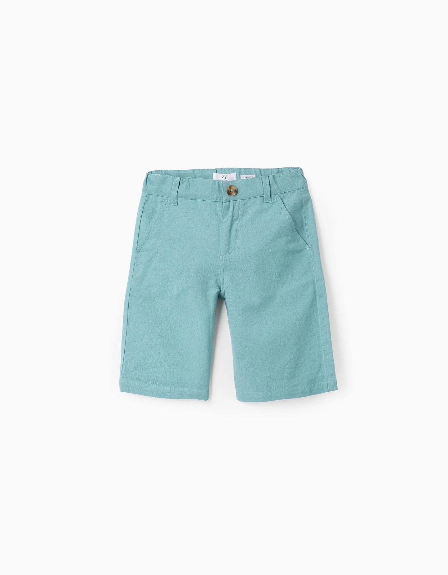 Cotton and Linen Chino Shorts for Boys 'Long', Turquoise