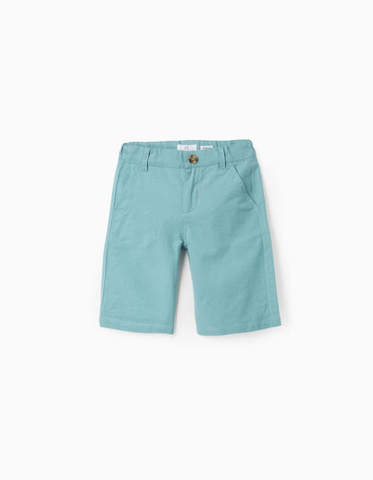 Cotton and Linen Chino Shorts for Boys 'Long', Turquoise
