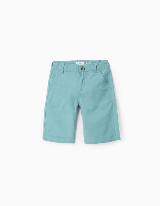 Cotton and Linen Chino Shorts for Boys 'Long', Turquoise