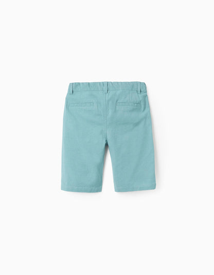 Cotton and Linen Chino Shorts for Boys 'Long', Turquoise