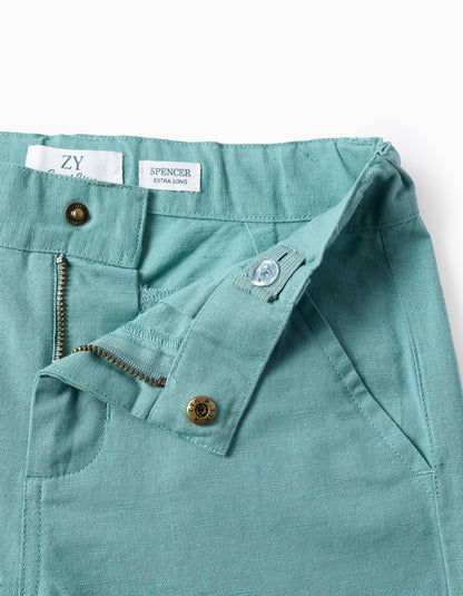 Cotton and Linen Chino Shorts for Boys 'Long', Turquoise