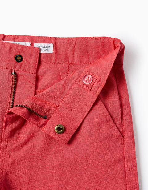 Cotton and Linen Chino Shorts for Boys 'Long', Red
