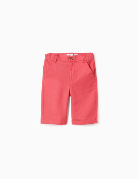 Cotton and Linen Chino Shorts for Boys 'Long', Red