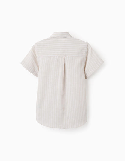 Short-sleeved Striped Shirt for Boys, Beige/White