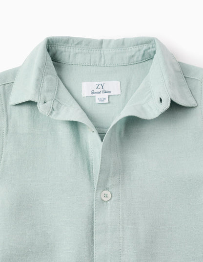 Shirt in Viscose, Cotton and Linen for Baby Boys, Aqua Green