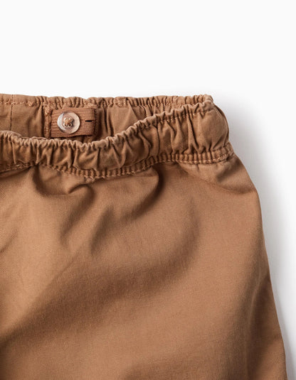 Twill Cargo Shorts for Boys with Pockets, Camel