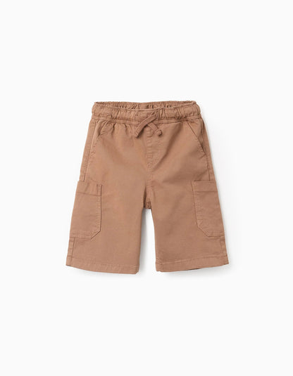 Twill Cargo Shorts for Boys with Pockets, Camel