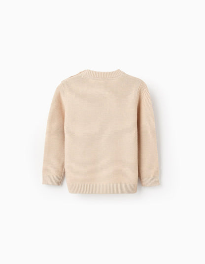 Knitted Jumper with Texture for Baby Boys, Beige