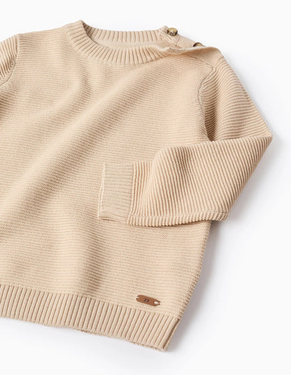 Knitted Jumper with Texture for Baby Boys, Beige