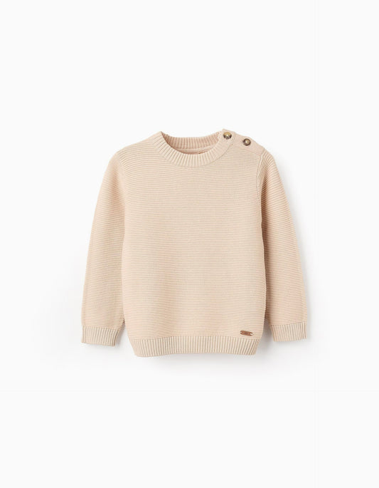 Knitted Jumper with Texture for Baby Boys, Beige