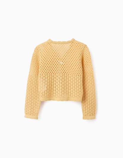 Cardigan in Cotton with Openwork for Girls, Yellow