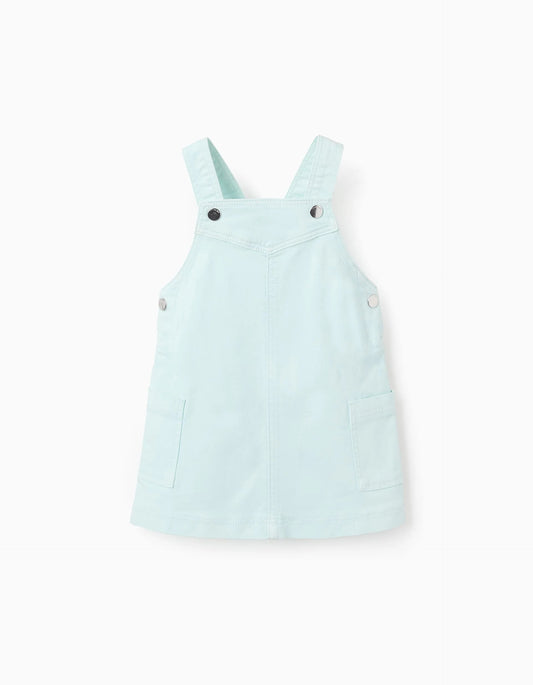 Pinafore Dress in Twill for Baby Girls, Light Blue