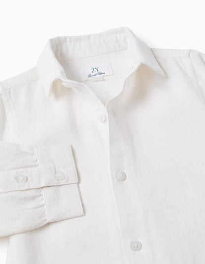 Shirt in Viscose, Cotton and Linen for Baby Boys, White